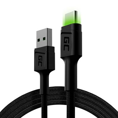GREEN CELL Cable USB 2.0 vers USB Type-C male/male 1.2m NOIR Embout Rétroéclairé