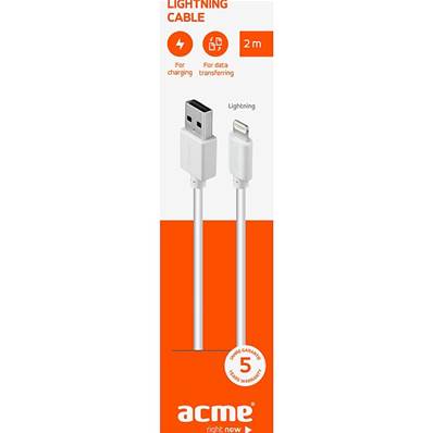 ACME Cable USB 2.0 vers Lightning male/ male 2m Blanc charge et transfert