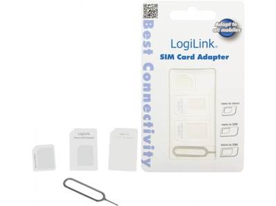 LOGILINK Kit adaptateur pour carte sim Nano et Micro SIM + clé