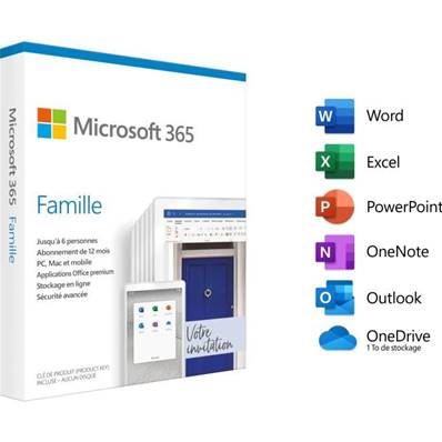 MICROSOFT OFFICE 365 Famille FR 6 Utilisateurs MAC/PC 1an (Version boite)