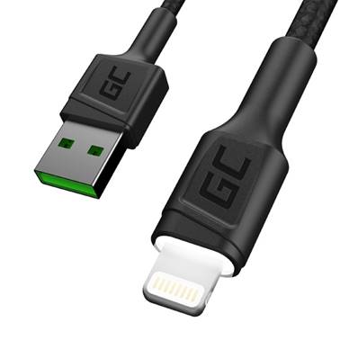 GREEN CELL Cable USB 2.0 vers Lightning male/male 1.2m NOIR Embout Rétroéclairé