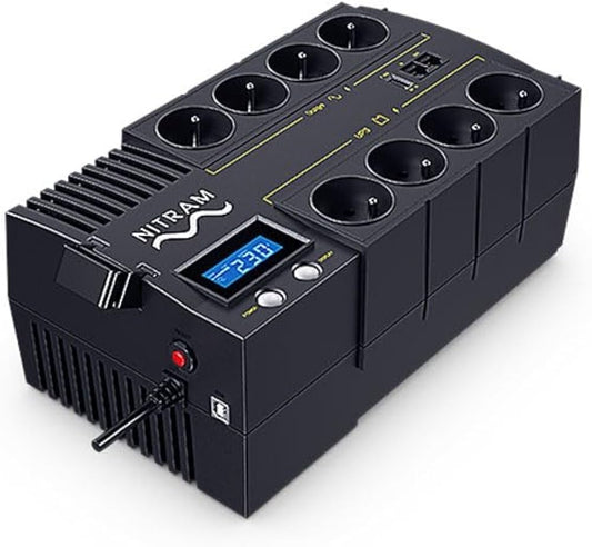 NITRAM Onduleur POWER BOXX 700VA/420W – LCD – Line Interactive – 4 + 4 Prises FR
